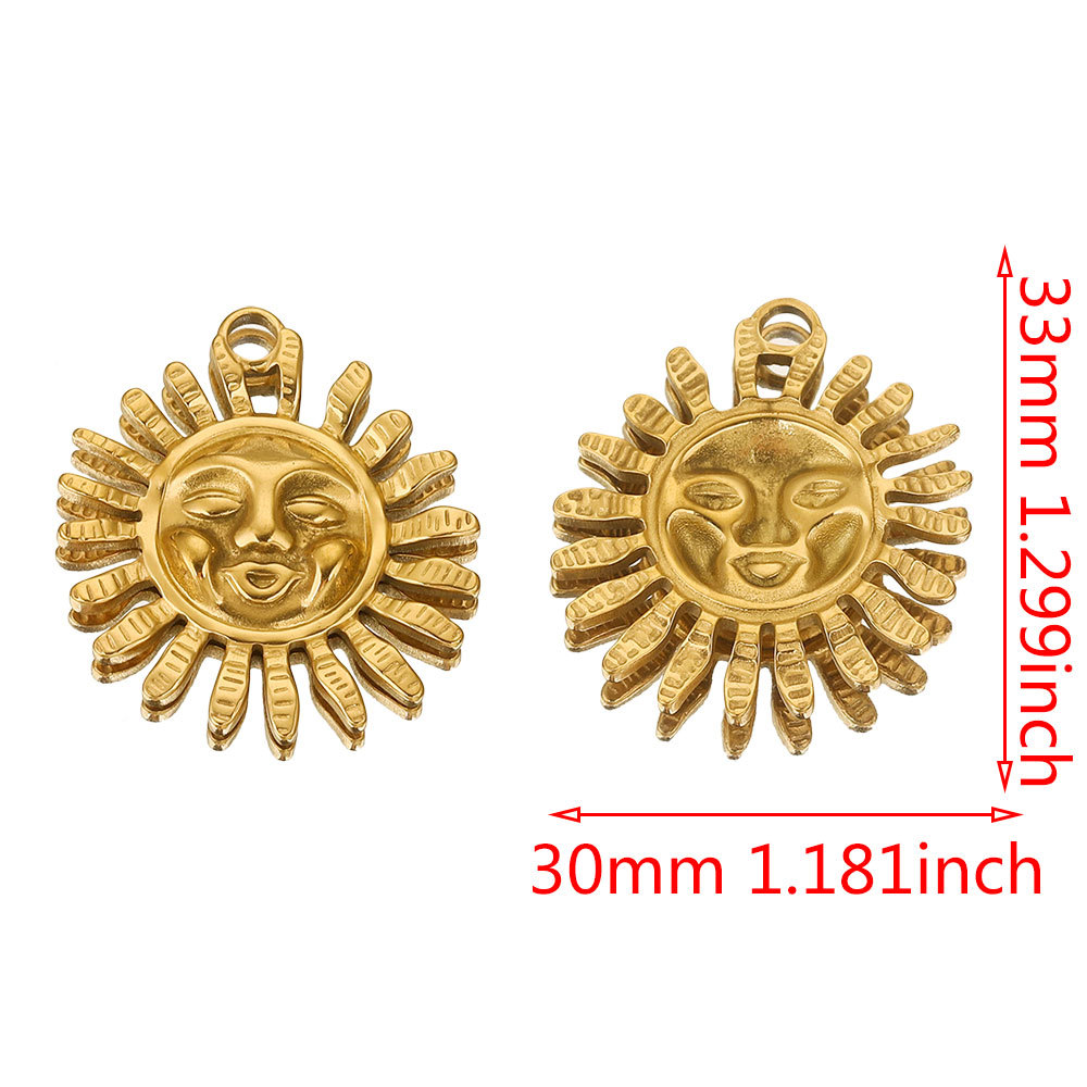 Gold color / 1 Piece Classic Retro Style Sun Shape Stainless Steel  Gold Color Women's Pendant Picture10